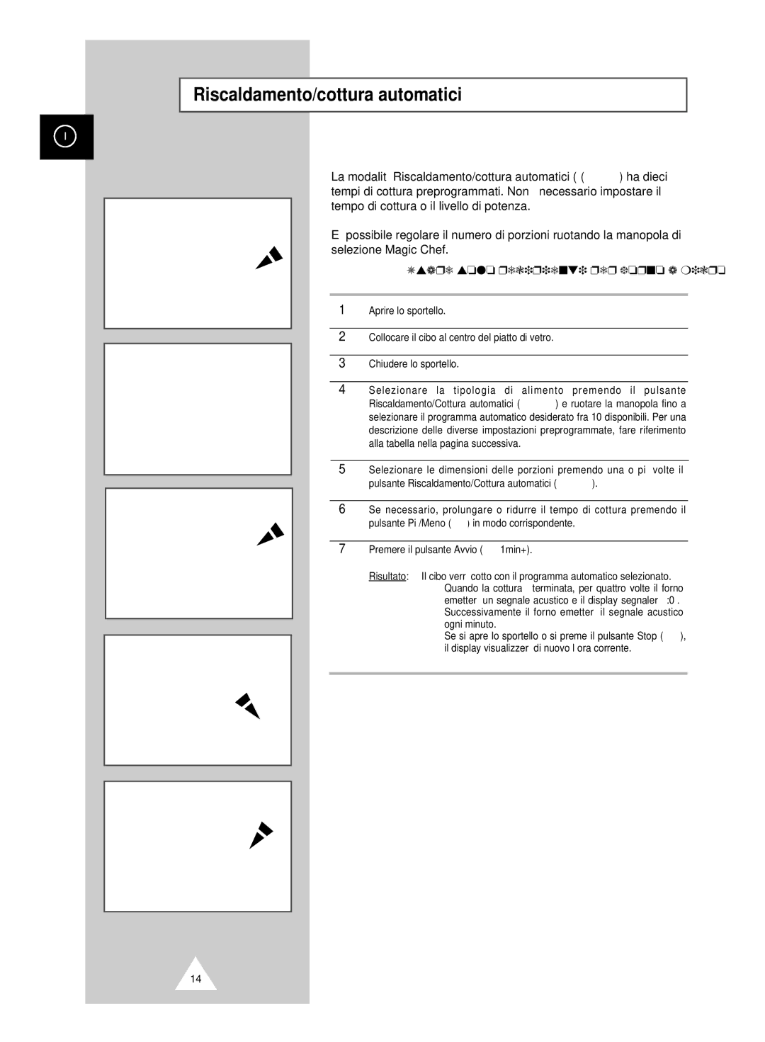 Samsung CK99FS/XET manual Riscaldamento/cottura automatici, Usare solo recipienti per forno a microonde 