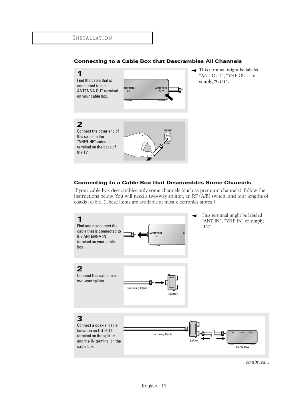 Samsung CL-21M40MQ, CL-21K40MQ manual Connecting to a Cable Box that Descrambles All Channels 