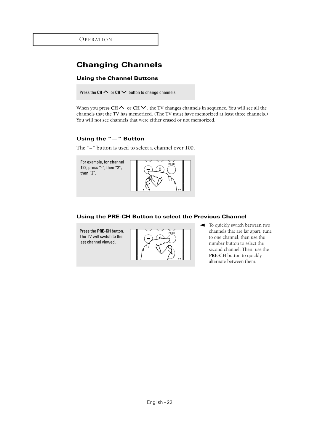 Samsung CL-21K40MQ, CL-21M40MQ manual Changing Channels, Using the Channel Buttons, Using the Button 