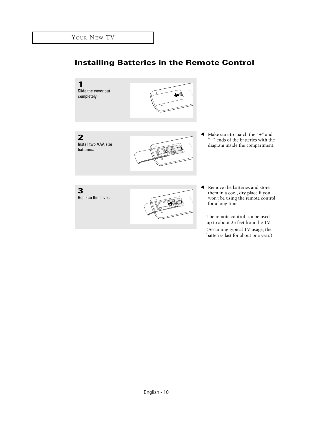 Samsung CL-21Z30 manual Installing Batteries in the Remote Control 