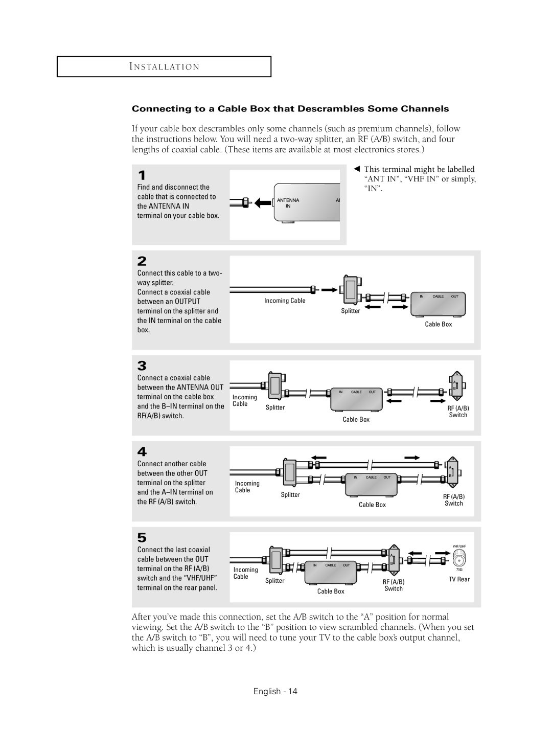 Samsung CL-21Z30 manual Connecting to a Cable Box that Descrambles Some Channels 