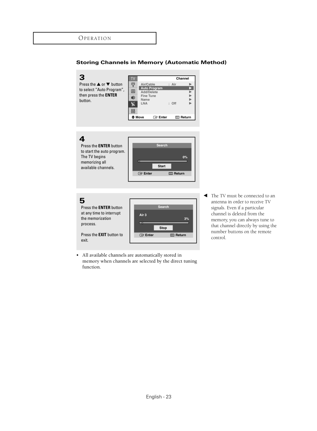 Samsung CL-21Z30 manual Storing Channels in Memory Automatic Method 