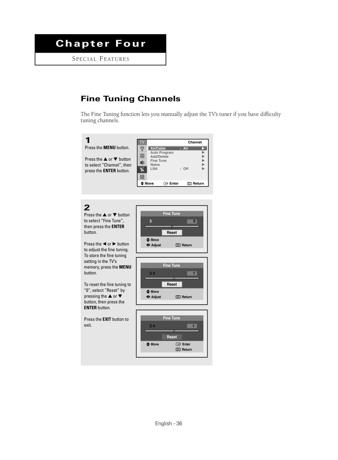 Samsung CL-21Z30 manual Chapter Four, Fine Tuning Channels 