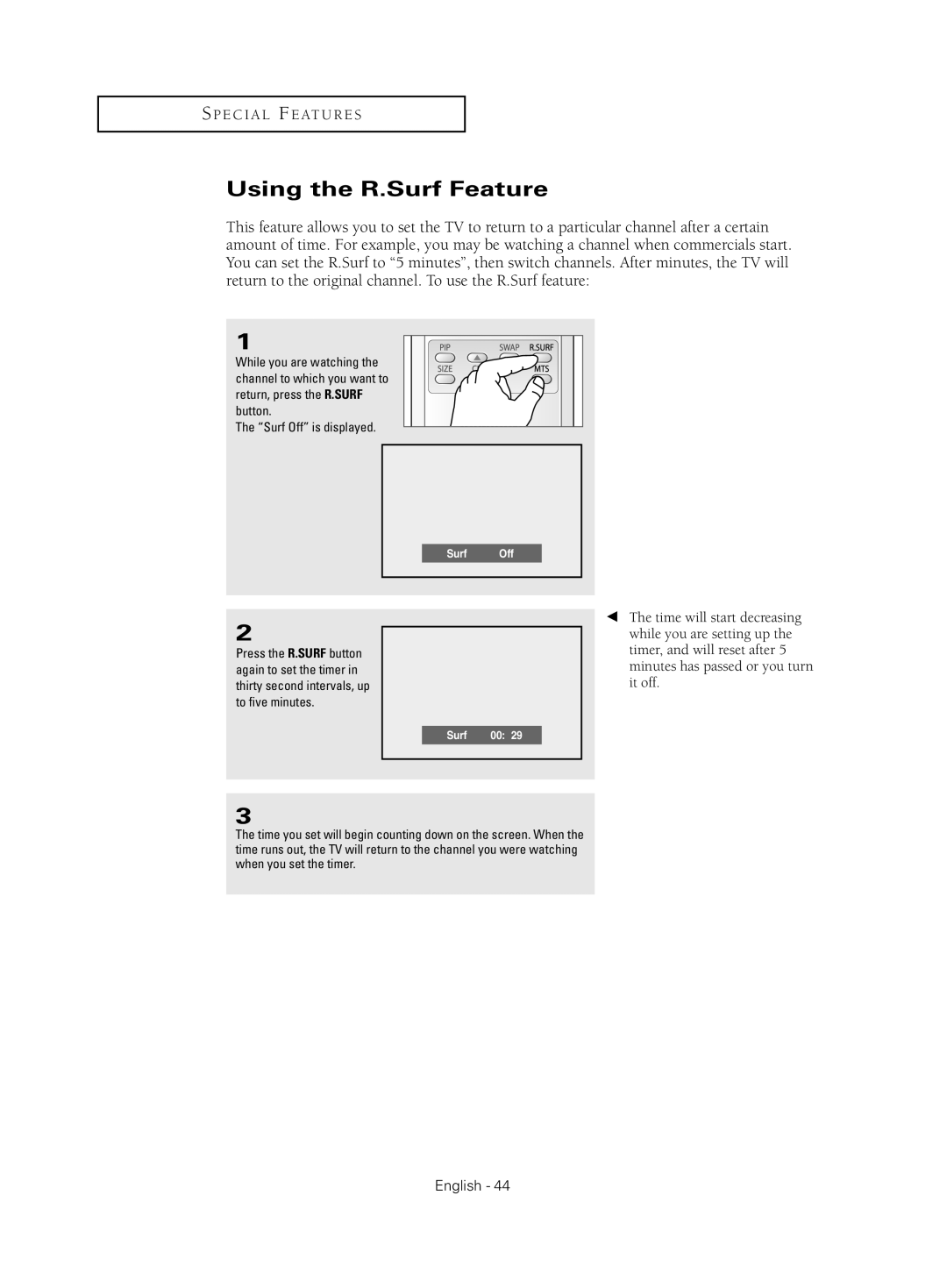 Samsung CL-21Z30 manual Using the R.Surf Feature 