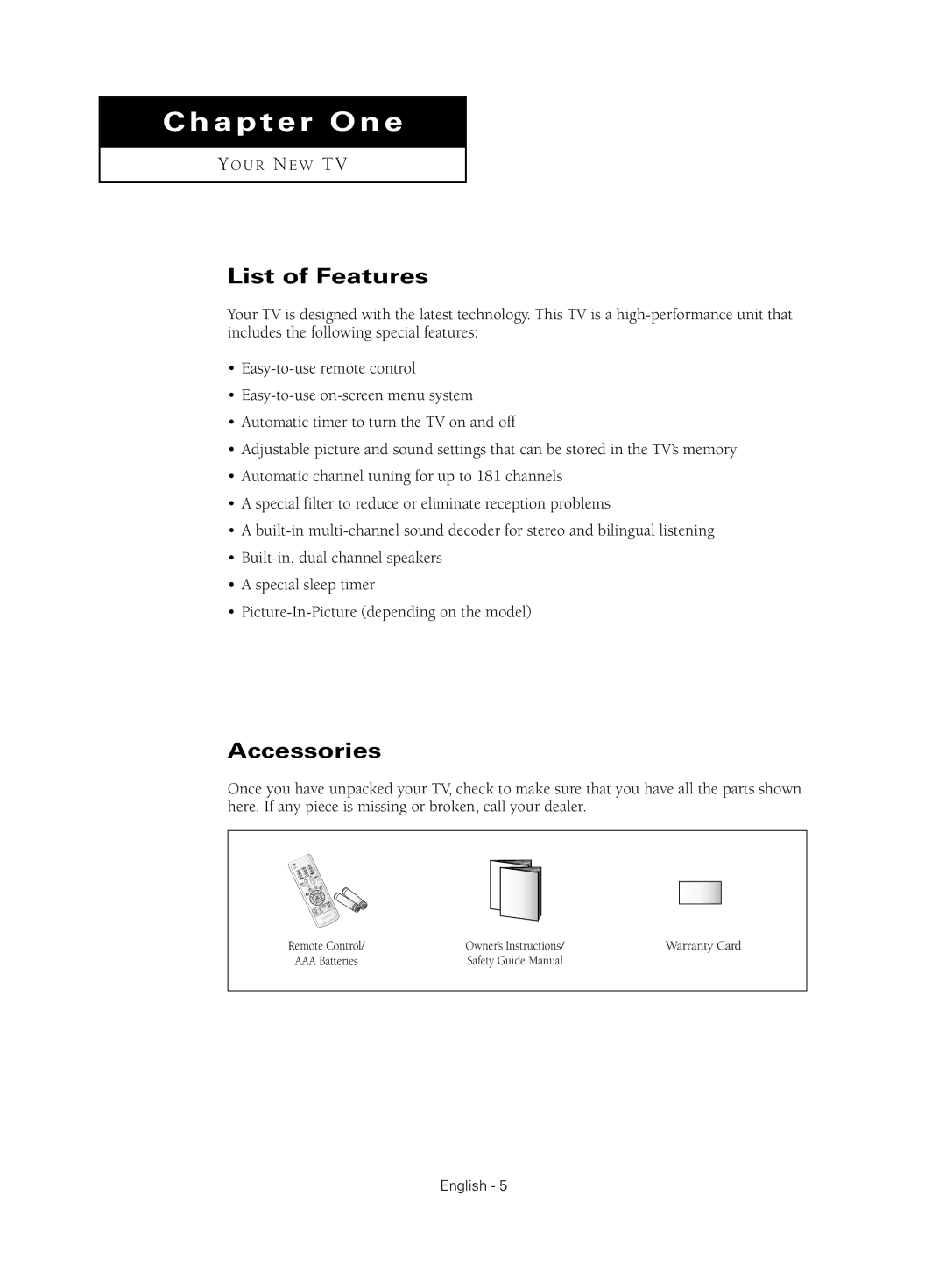 Samsung CL-21Z30 manual List of Features, Accessories 