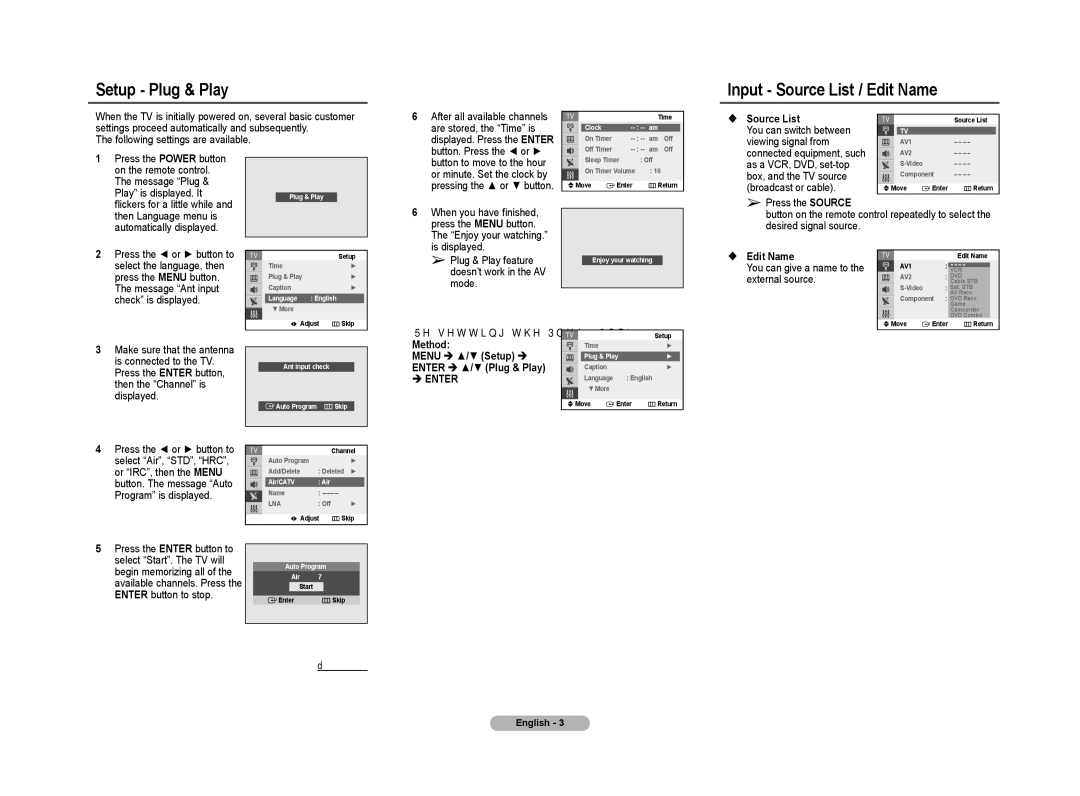 Samsung CL-29Z30, CL-29Z40, CL-29Z50, CL-29Z57, CL-29Z58 manual Setup Plug & Play,  Enter 