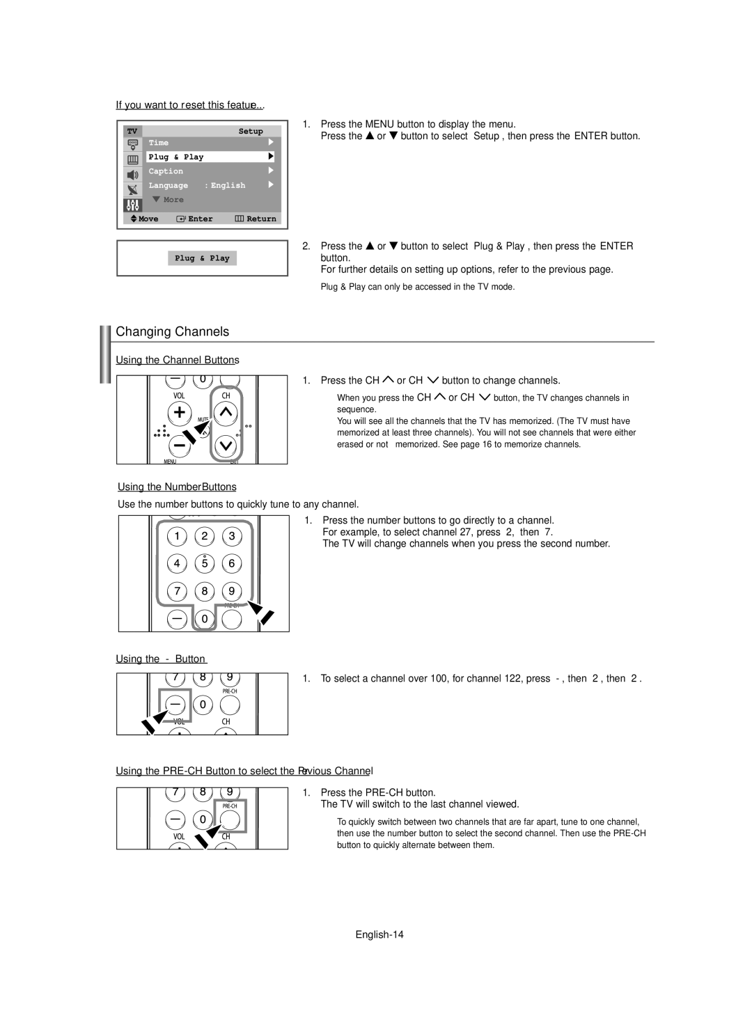 Samsung CL-29Z30, CL-29Z40 manual Changing Channels 