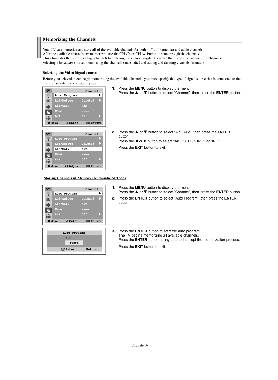 Samsung CL-29Z30, CL-29Z40 manual Memorizing the Channels, Selecting the Video Signal-source 