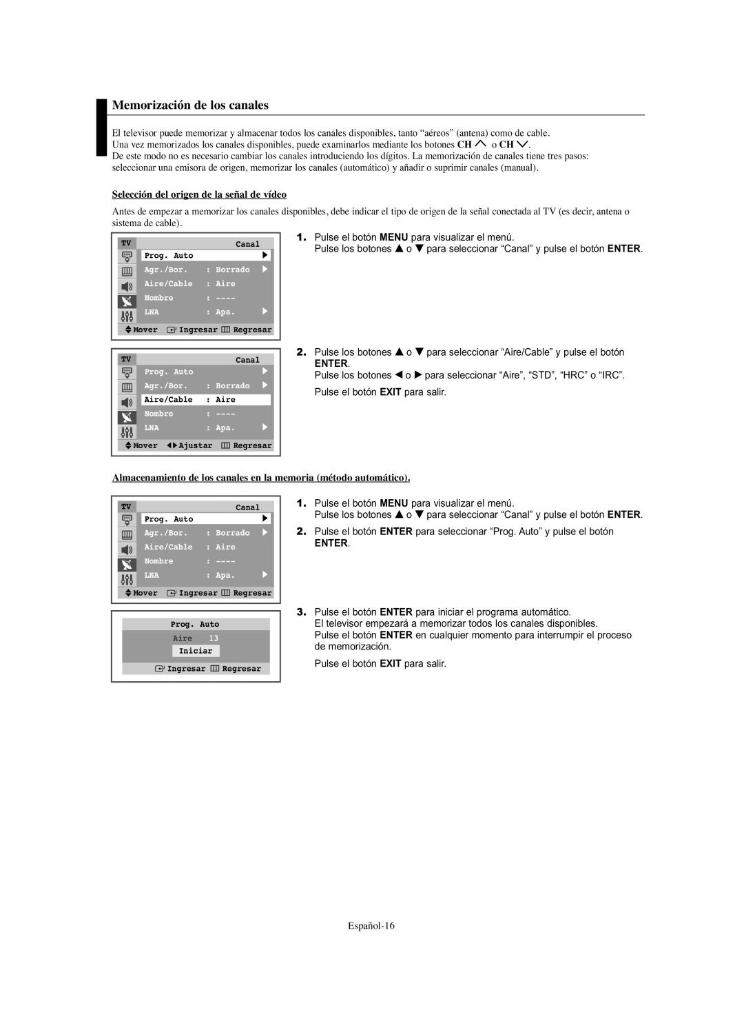 Samsung CL-29Z30, CL-29Z40 manual Memorización de los canales, Selección del origen de la señal de vídeo 