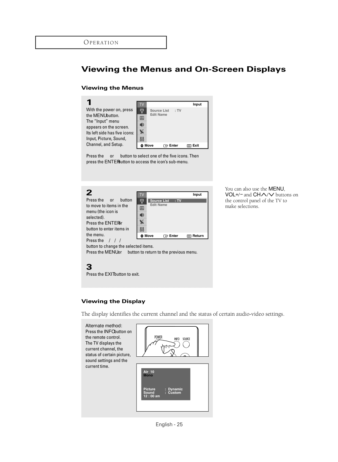 Samsung CL-29Z40MQ manual Viewing the Menus and On-Screen Displays, Viewing the Display, To move to items 