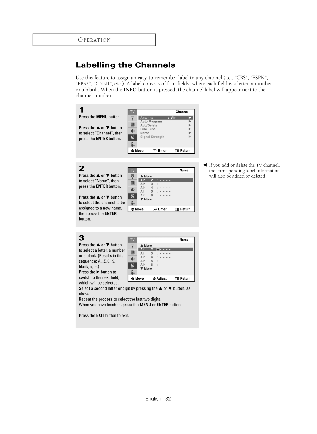 Samsung CL-29Z40MQ manual Labelling the Channels, Which will be selected 