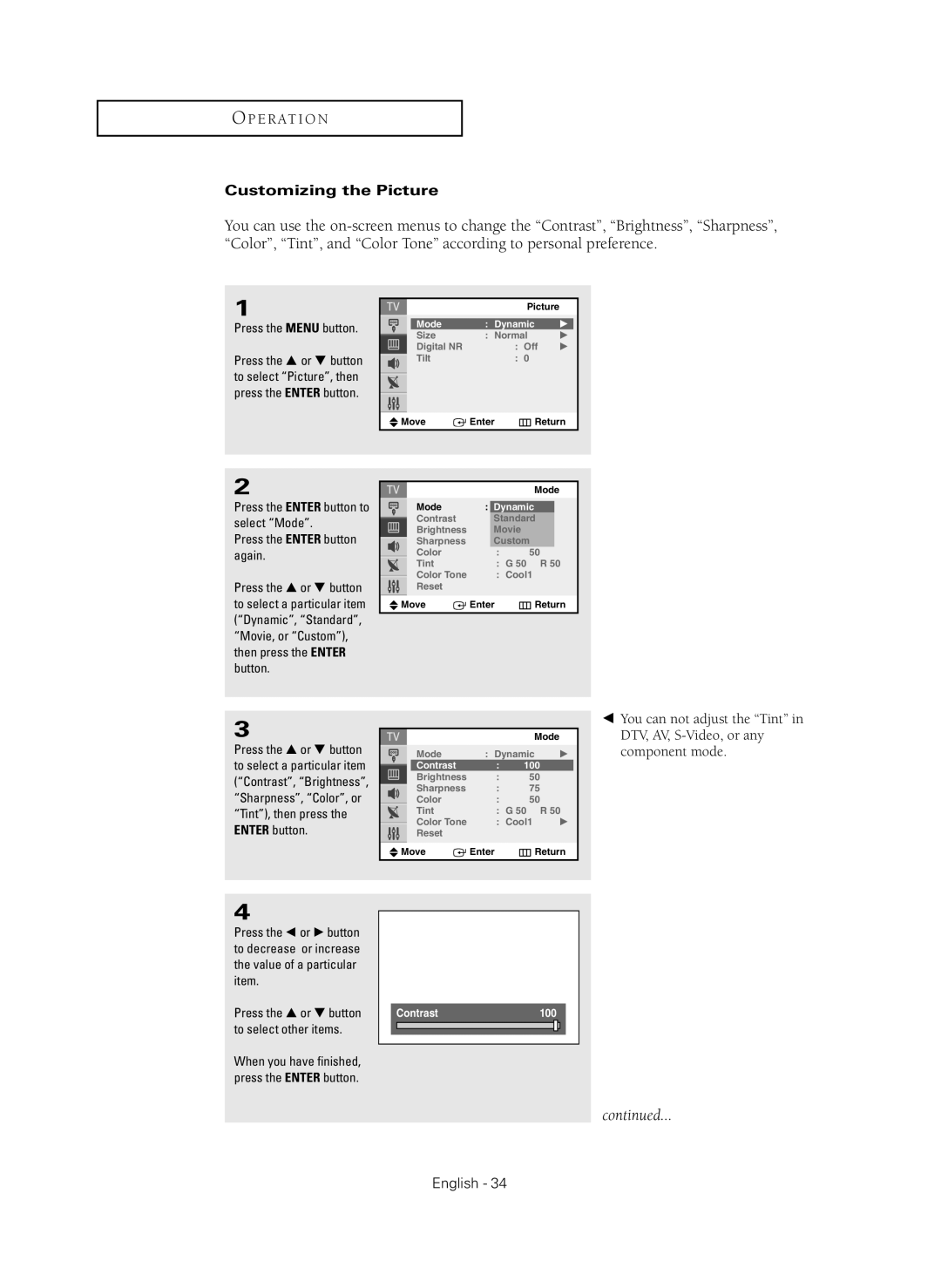 Samsung CL-29Z40MQ manual Customizing the Picture 