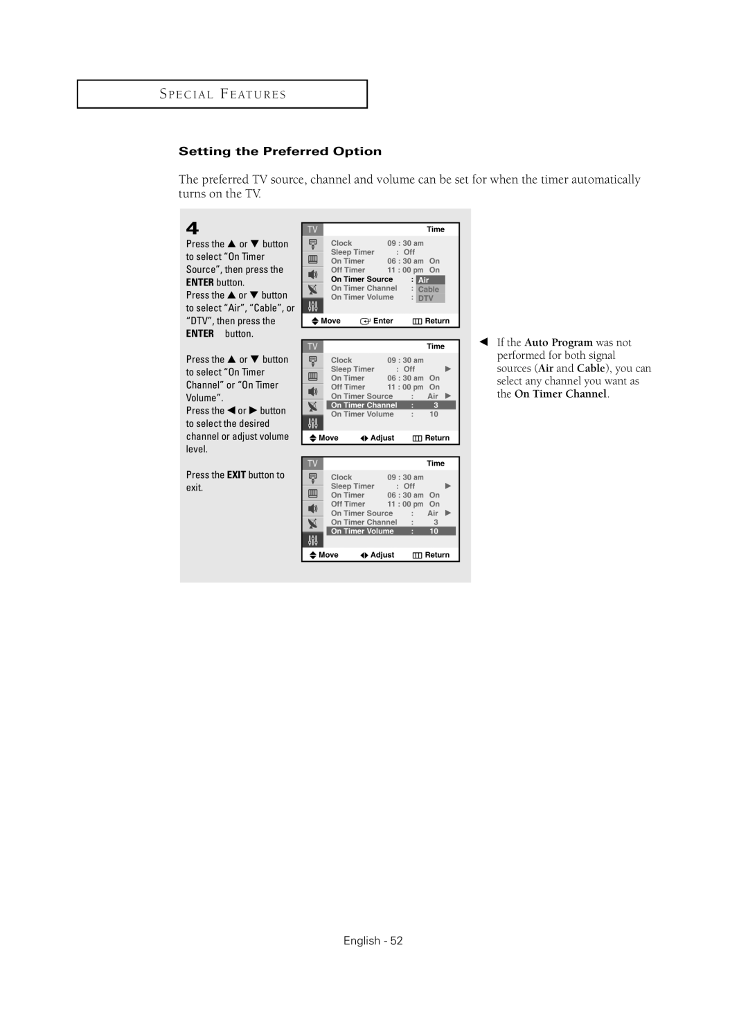 Samsung CL-29Z40MQ manual Setting the Preferred Option, On Timer Channel 