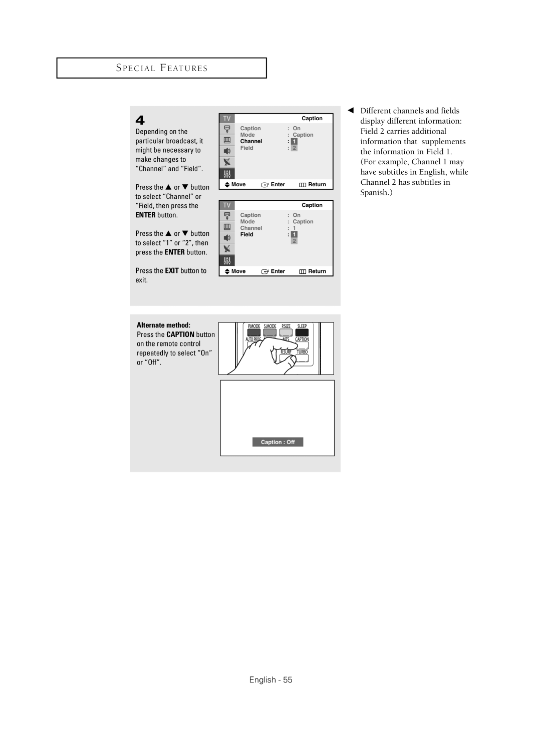 Samsung CL-29Z40MQ manual Caption Off 