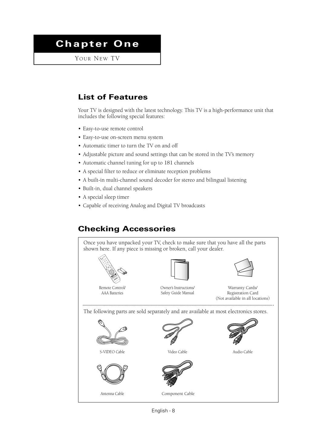 Samsung CL-29Z40MQ manual List of Features, Checking Accessories 