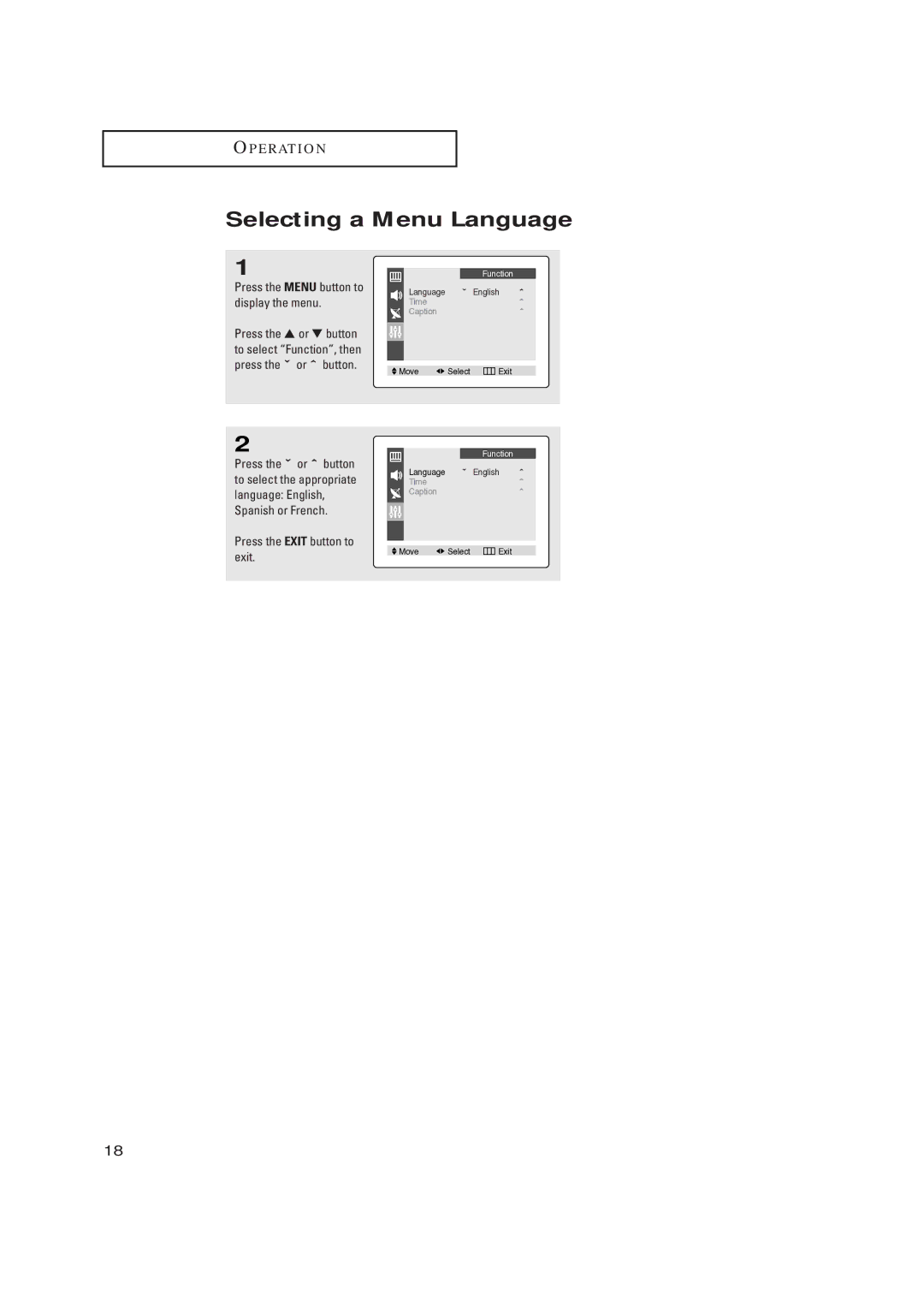 Samsung CL17M2MQ manual Selecting a Menu Language, Press the Menu button to display the menu, Press the Exit button to exit 