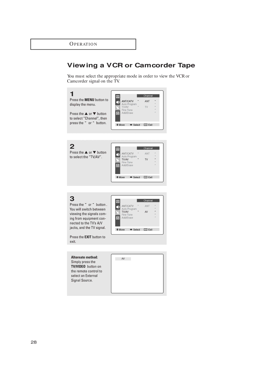 Samsung CL17M2MQ manual Viewing a VCR or Camcorder Tape, Simply press 