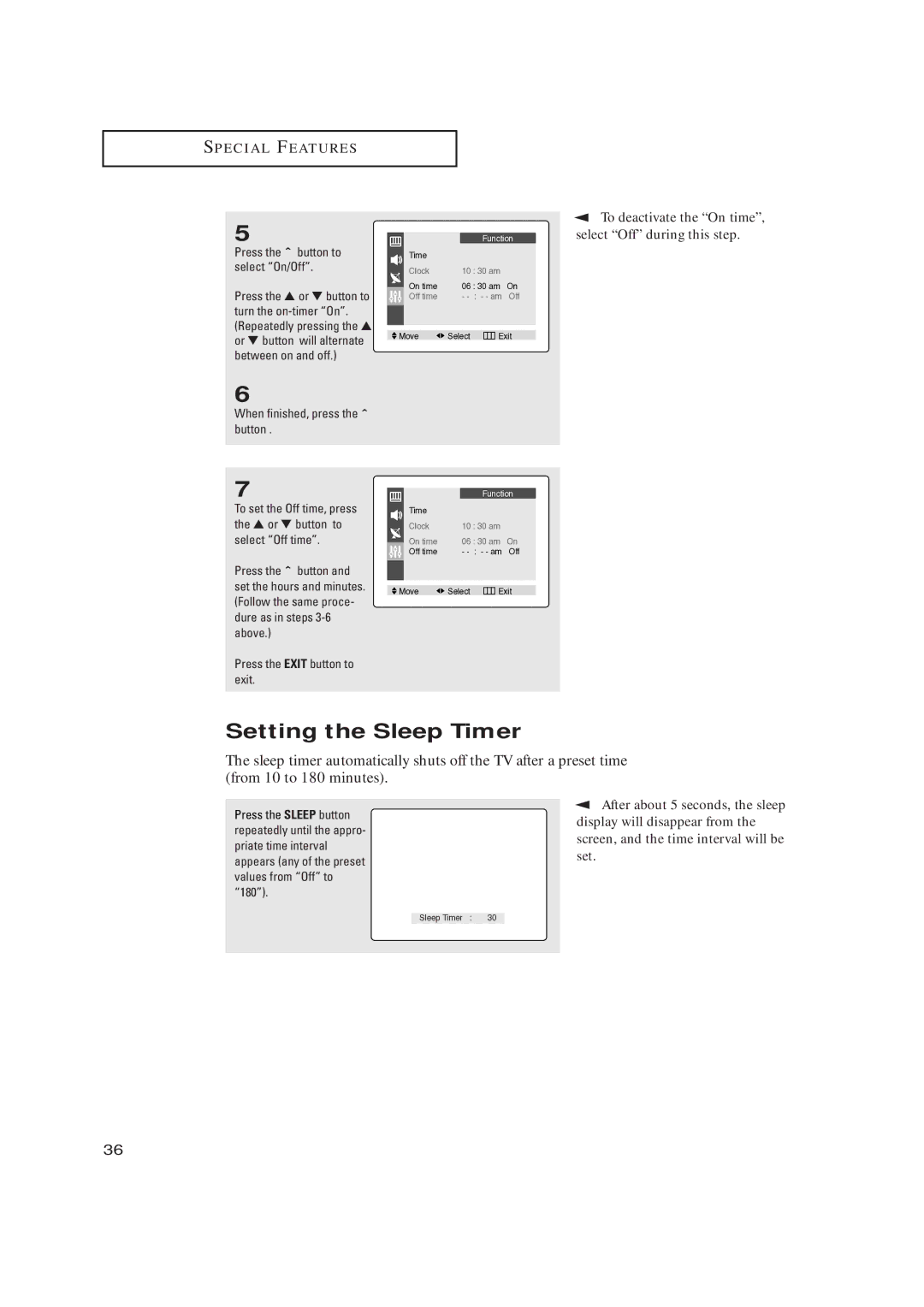 Samsung CL17M2MQ manual Setting the Sleep Timer 