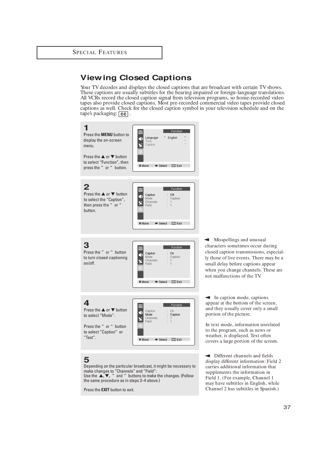 Samsung CL17M2MQ manual Viewing Closed Captions 