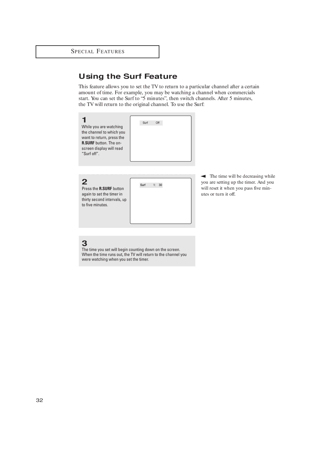 Samsung CL21K30M16 manual Using the Surf Feature 