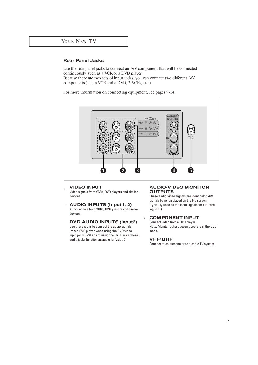 Samsung CL21K30M16 manual Rear Panel Jacks, « Audio Inputs Input1, DVD Audio Inputs Input2 