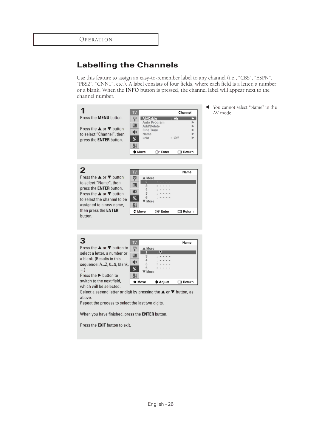 Samsung CL21M2, CL29M2, CL21M6, CL29M16, CL21M21, CL29M21, CL21T21, CL29T21 manual Labelling the Channels 