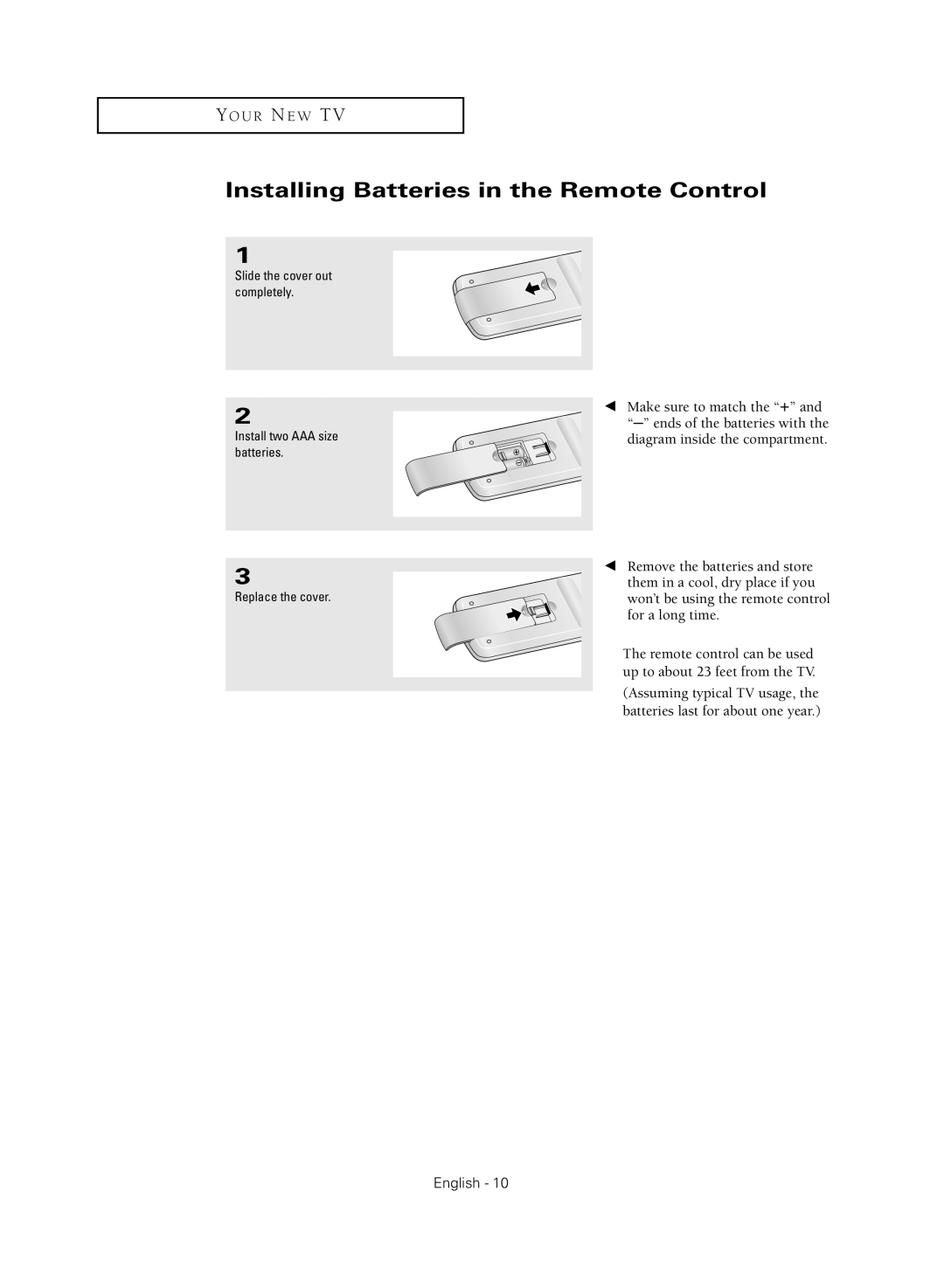 Samsung CL21M2 manual Installing Batteries in the Remote Control 