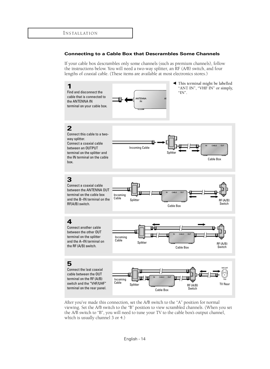 Samsung CL21M2 manual Connecting to a Cable Box that Descrambles Some Channels 