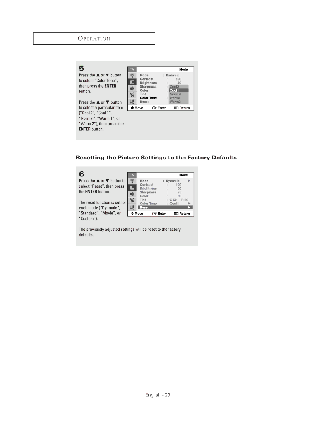 Samsung CL21M2 manual Resetting the Picture Settings to the Factory Defaults 