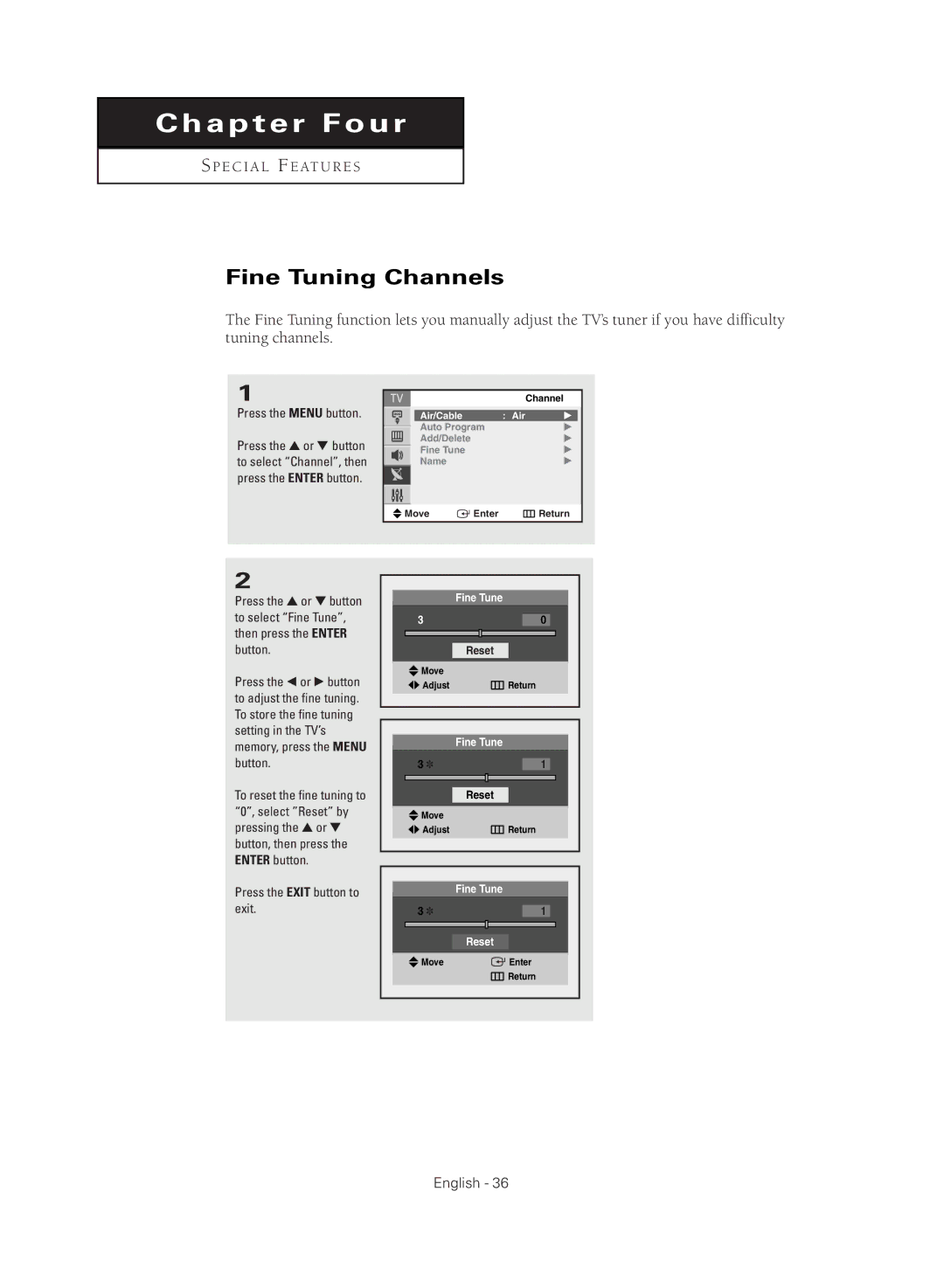 Samsung CL21M2 manual Chapter Four, Fine Tuning Channels 