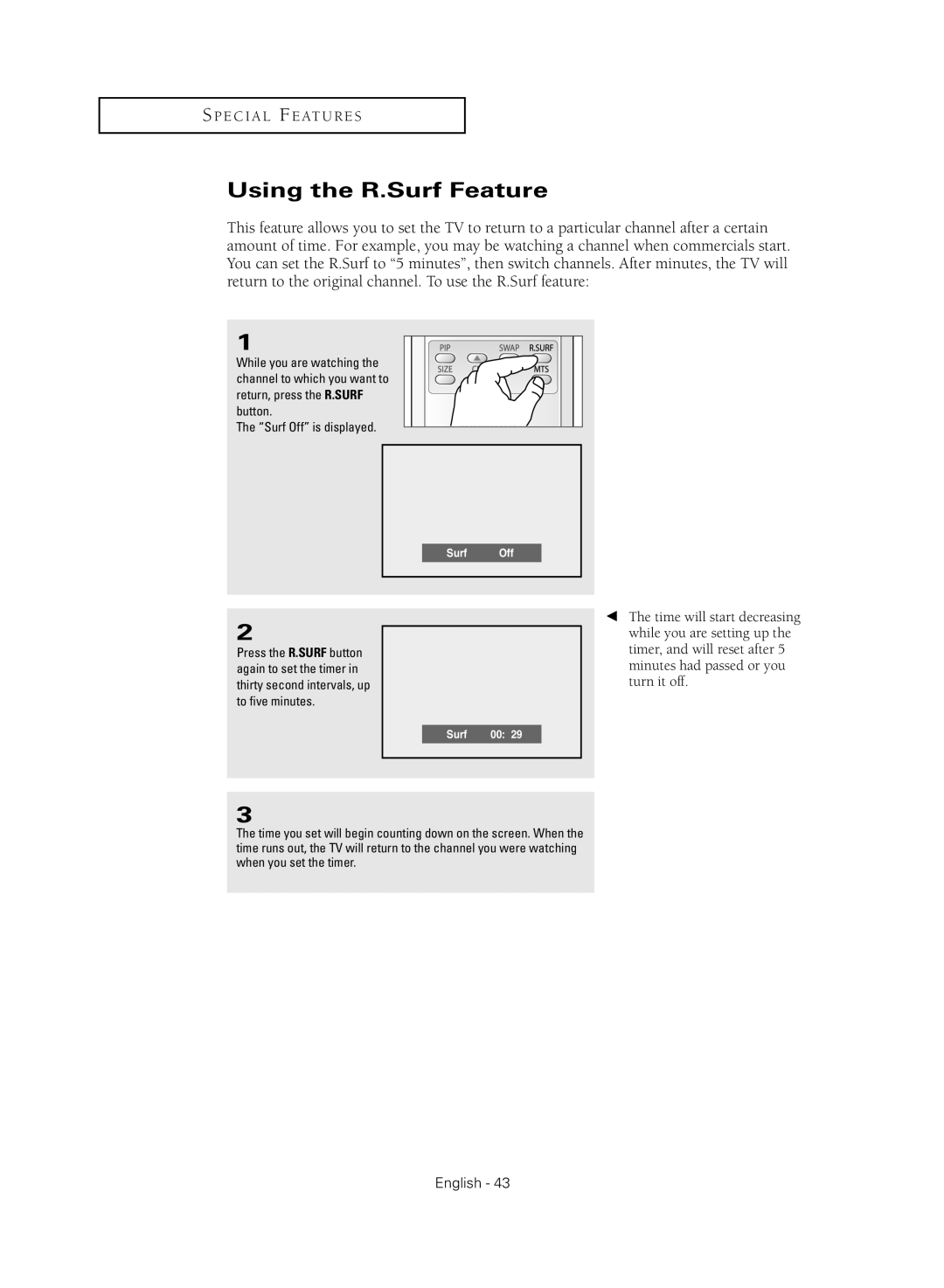 Samsung CL21M2 manual Using the R.Surf Feature 