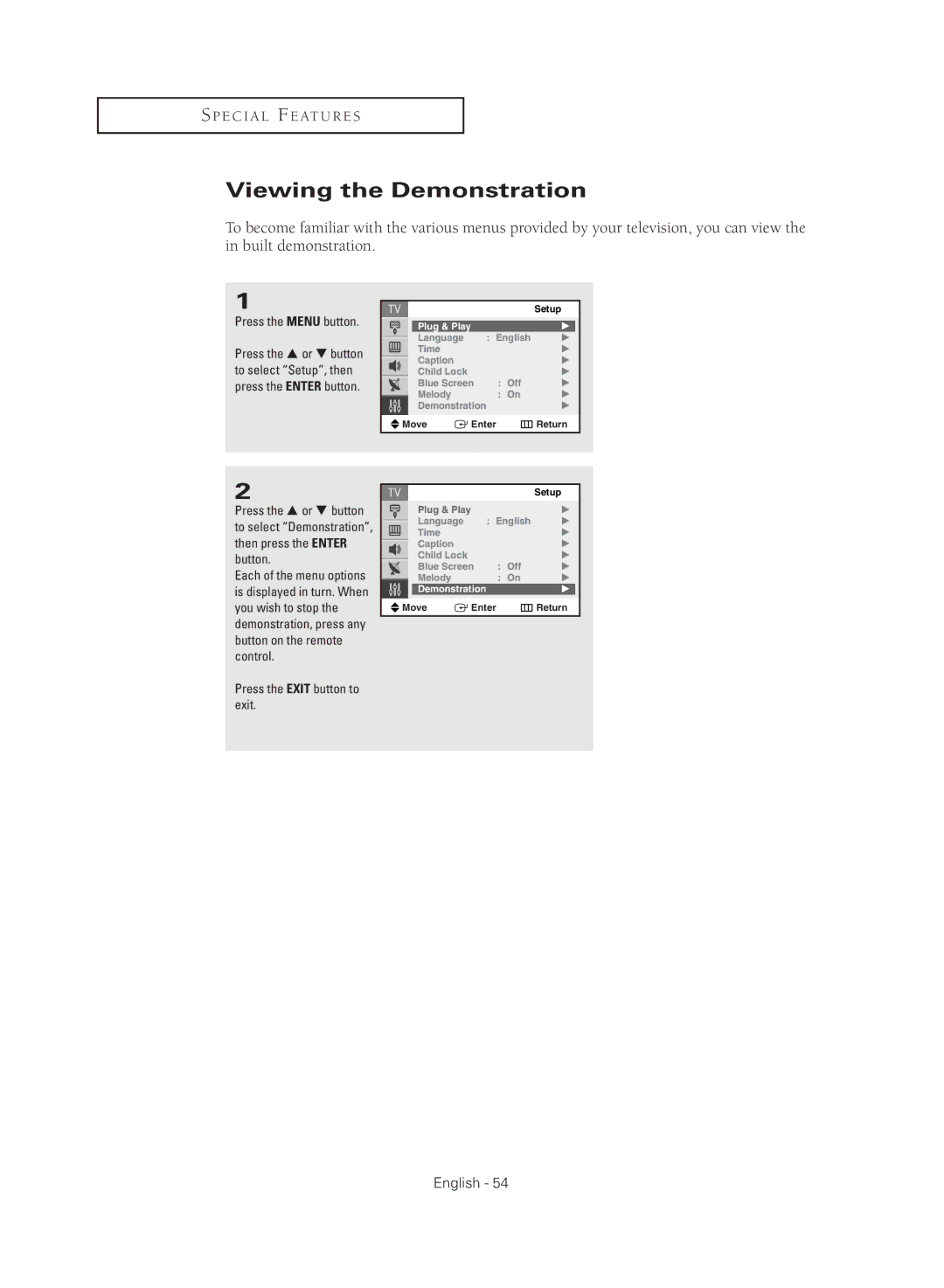 Samsung CL21M2 manual Viewing the Demonstration 