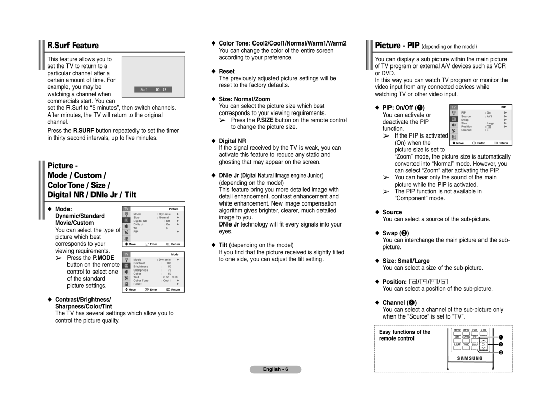 Samsung CL29K40PQ, CL29K40MQ, CL29M40MQ manual Surf Feature 