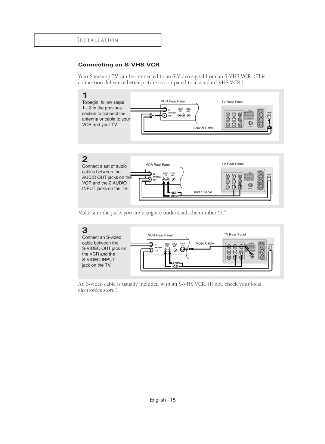 Samsung CL29M16MQD manual Make sure the jacks you are using are underneath the number, Connecting an S-VHS VCR 