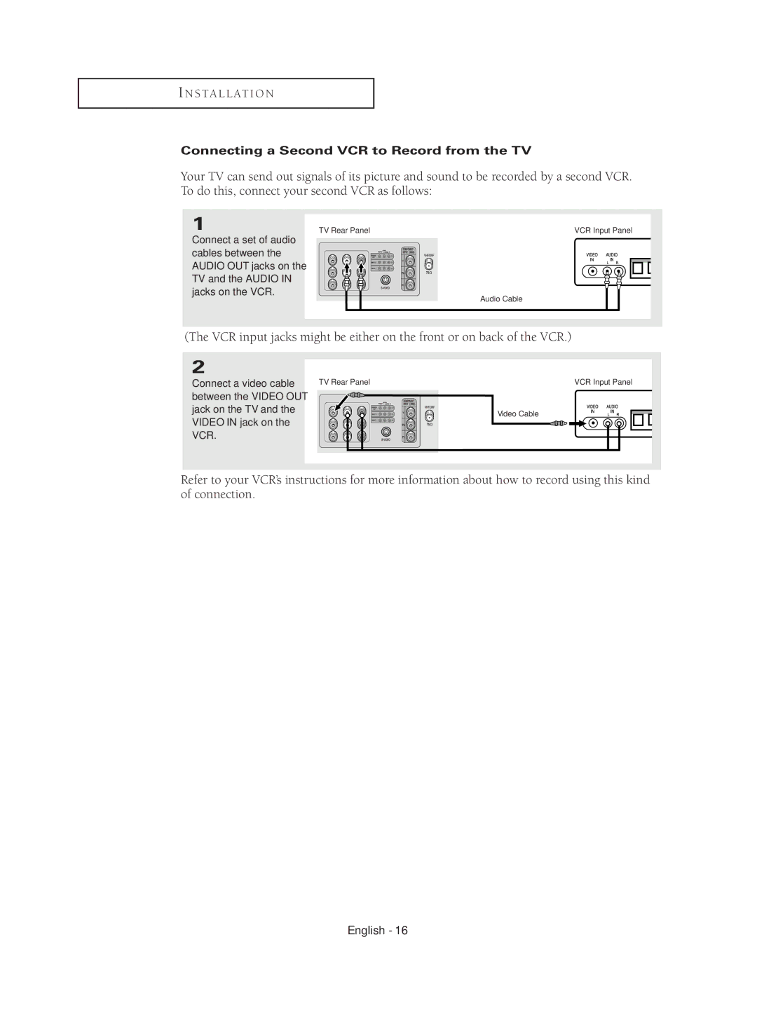 Samsung CL29M16MQD manual Connecting a Second VCR to Record from the TV, Connect a video cable 