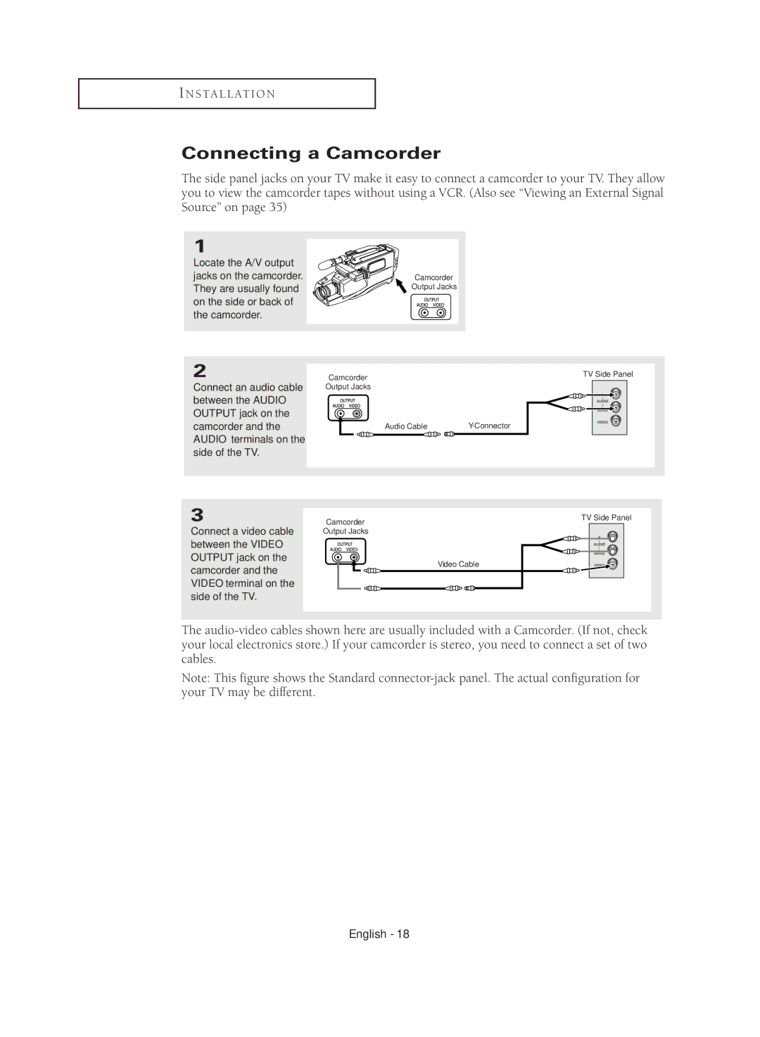 Samsung CL29M16MQD manual Connecting a Camcorder 