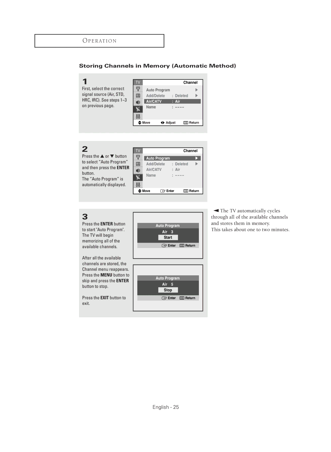 Samsung CL29M16MQD manual Storing Channels in Memory Automatic Method, Deleted Air/CATV Name 