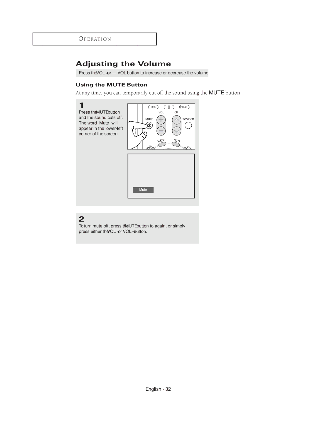 Samsung CL29M16MQD manual Adjusting the Volume, Using the Mute Button 