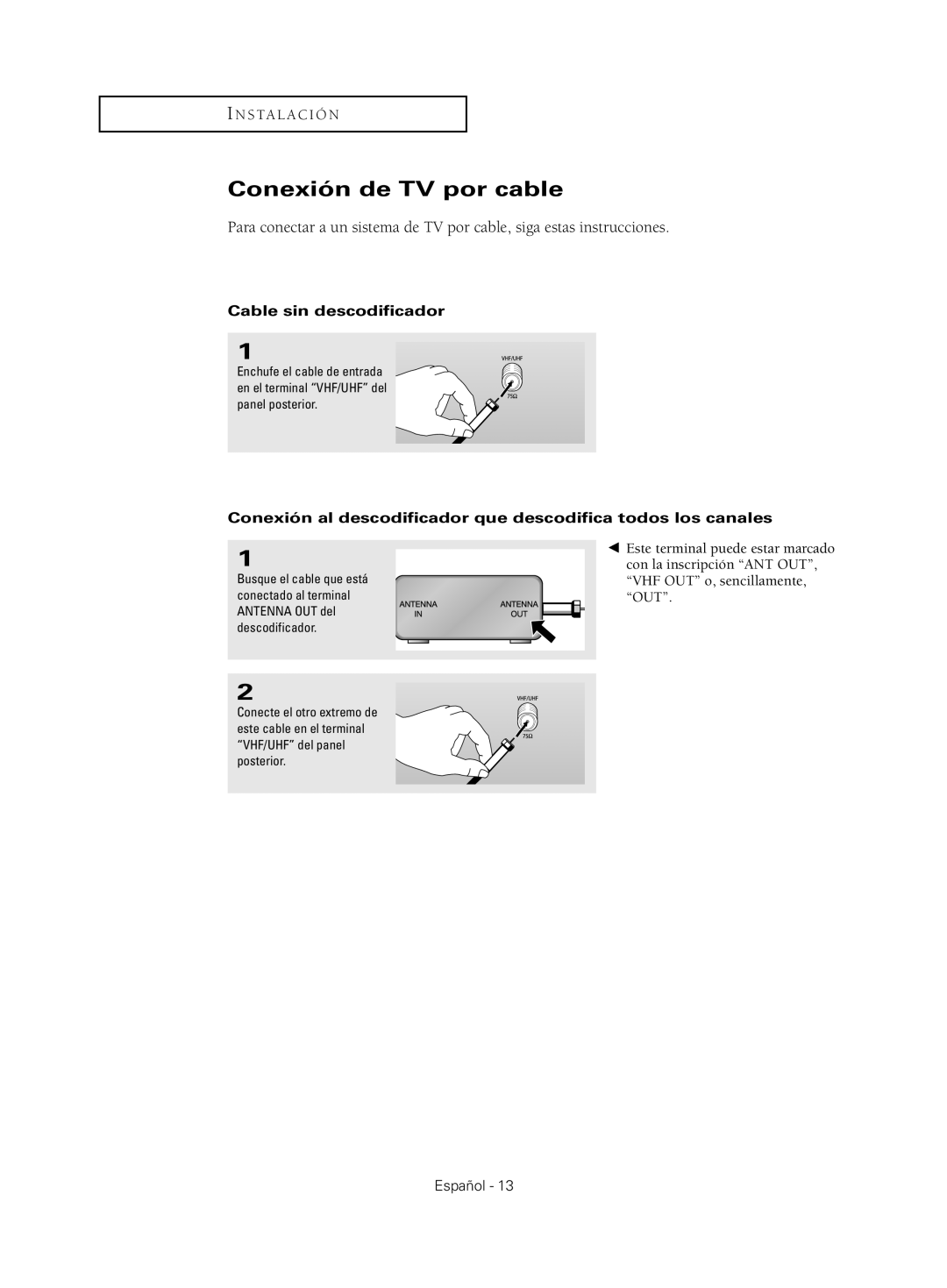 Samsung CL29M21, CL29M16, CL29T21, CL29K5, CL25M21 manual Conexión de TV por cable, Cable sin descodificador 