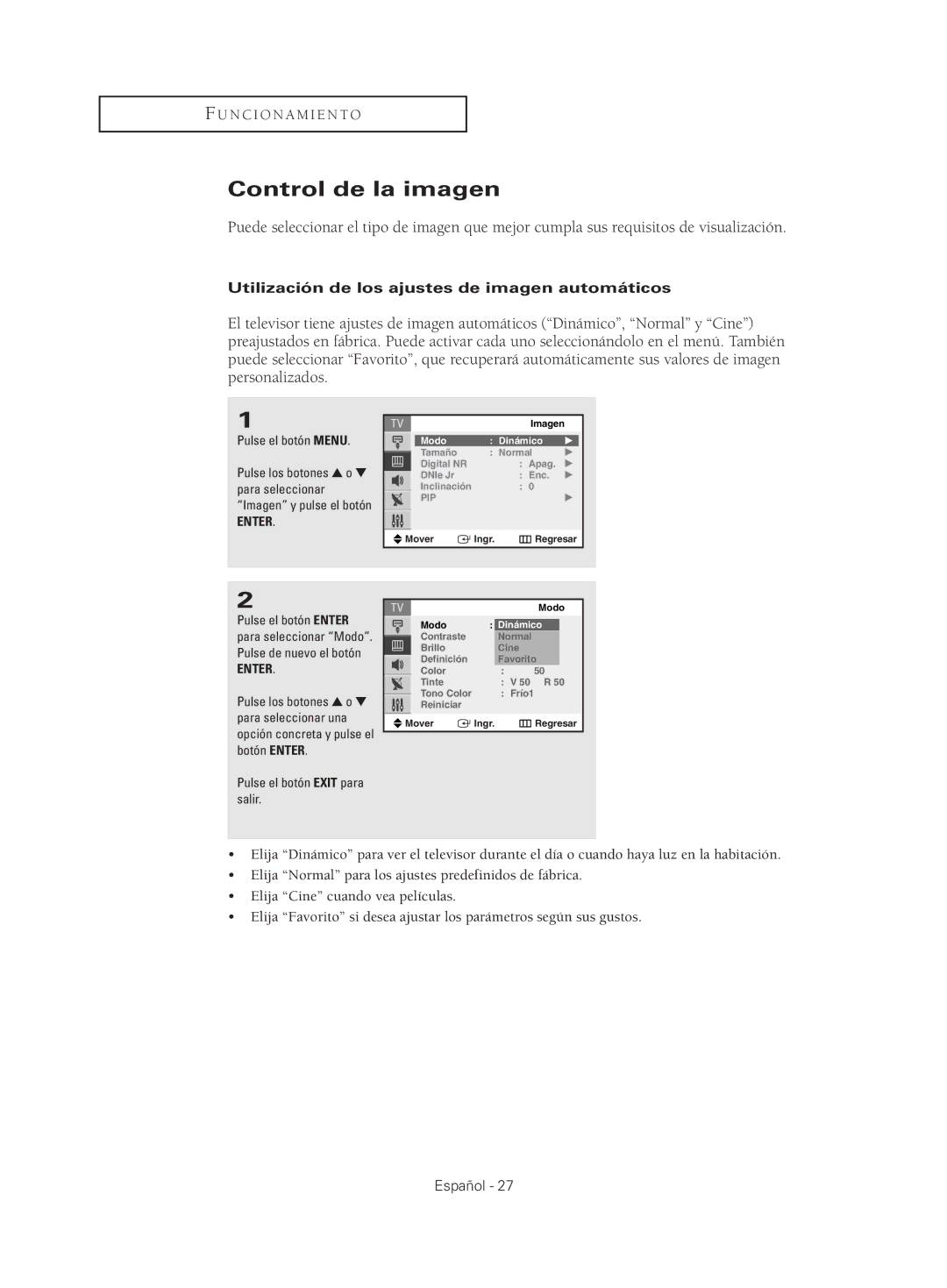 Samsung CL25M2, CL29M21, CL29M16, CL29T21, CL29K5 manual Control de la imagen, Utilización de los ajustes de imagen automáticos 