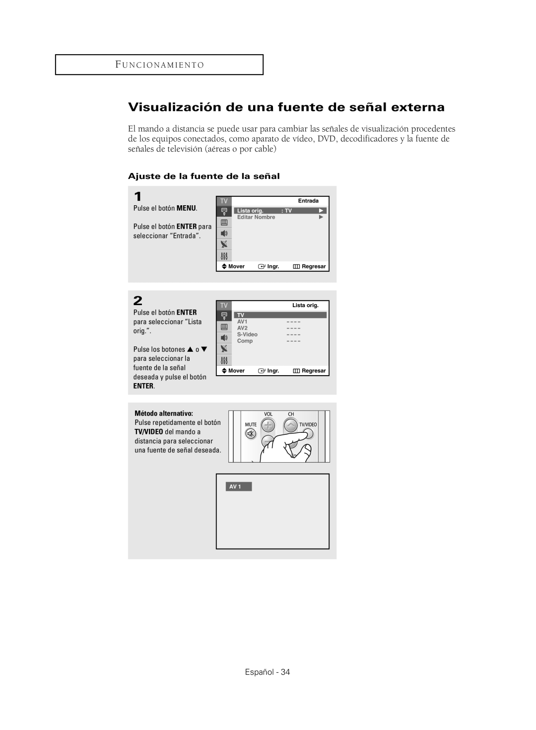 Samsung CL25M2, CL29M21, CL29M16, CL29T21 manual Visualización de una fuente de señal externa, Ajuste de la fuente de la señal 