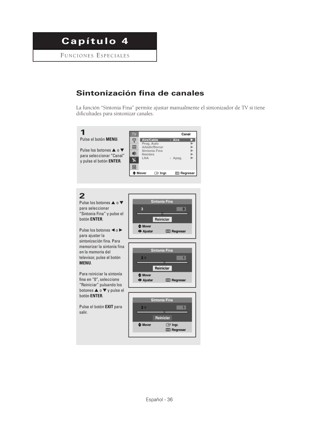 Samsung CL29M16, CL29M21, CL29T21, CL29K5, CL25M21 manual Sintonización fina de canales 