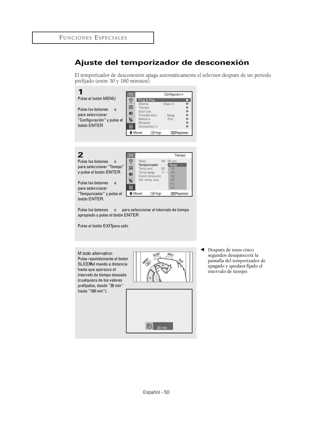 Samsung CL29M16, CL29M21, CL29T21, CL29K5, CL25M21 manual Ajuste del temporizador de desconexión 