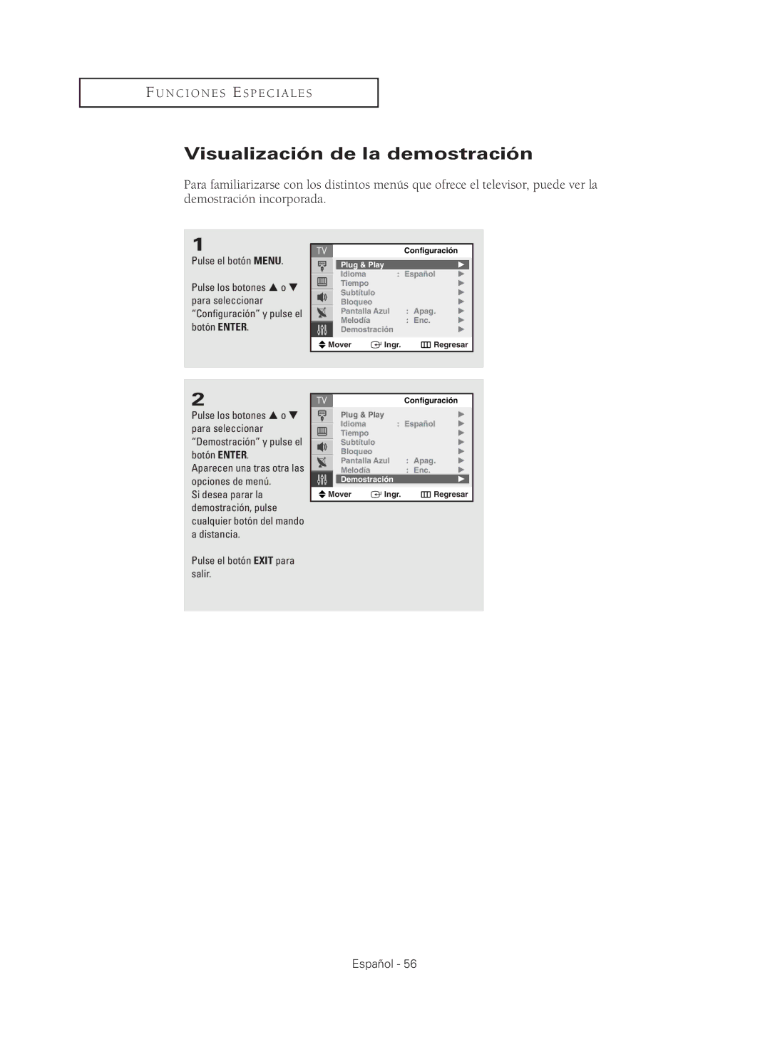 Samsung CL29M21, CL29M16, CL29T21, CL29K5, CL25M21 manual Visualización de la demostración 