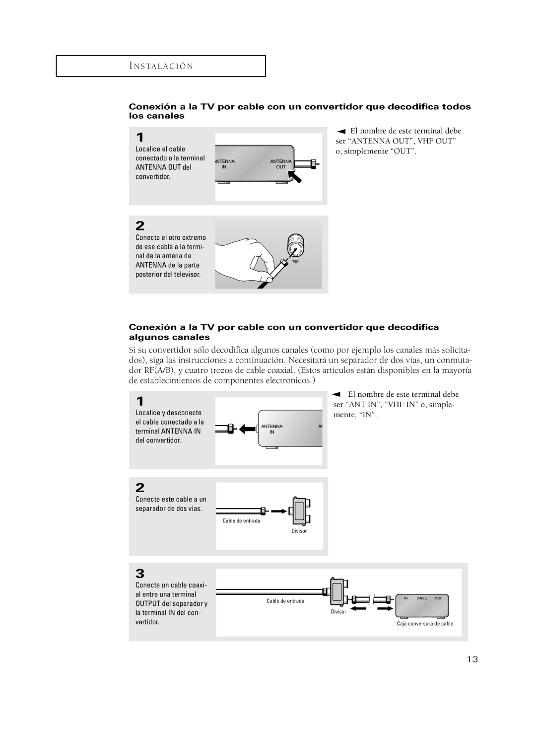 Samsung CL34A10, CL29M21PQ, CL29A10, CL29M6MQ, CL29M5MQ El nombre de este terminal debe, Ser ANT IN, VHF in o, simple- mente 