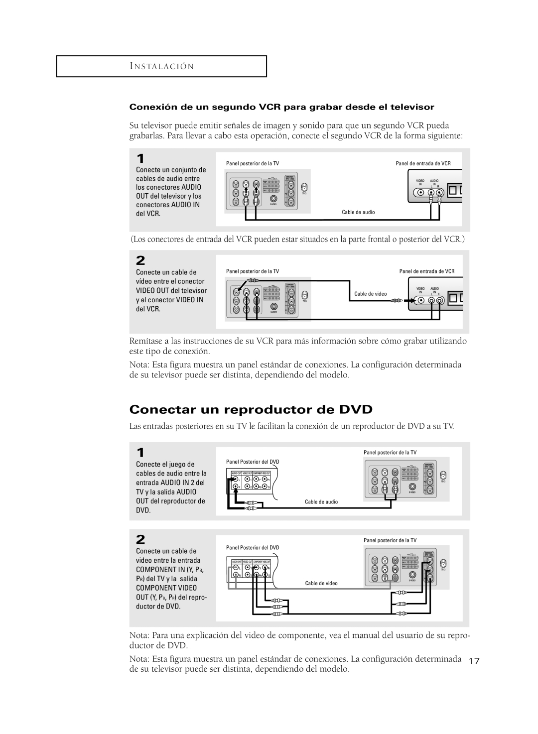 Samsung CL29M5MQ, CL29M21PQ manual Conectar un reproductor de DVD, Conexión de un segundo VCR para grabar desde el televisor 