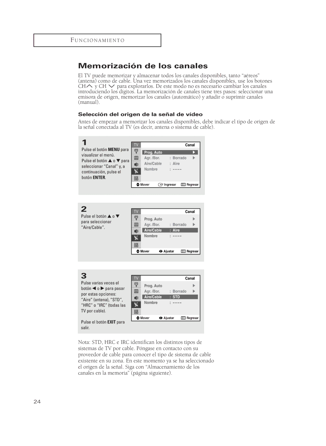 Samsung CL21S8MQ, CL29M21PQ, CL29A10, CL29M6MQ manual Memorización de los canales, Selección del origen de la señal de vídeo 