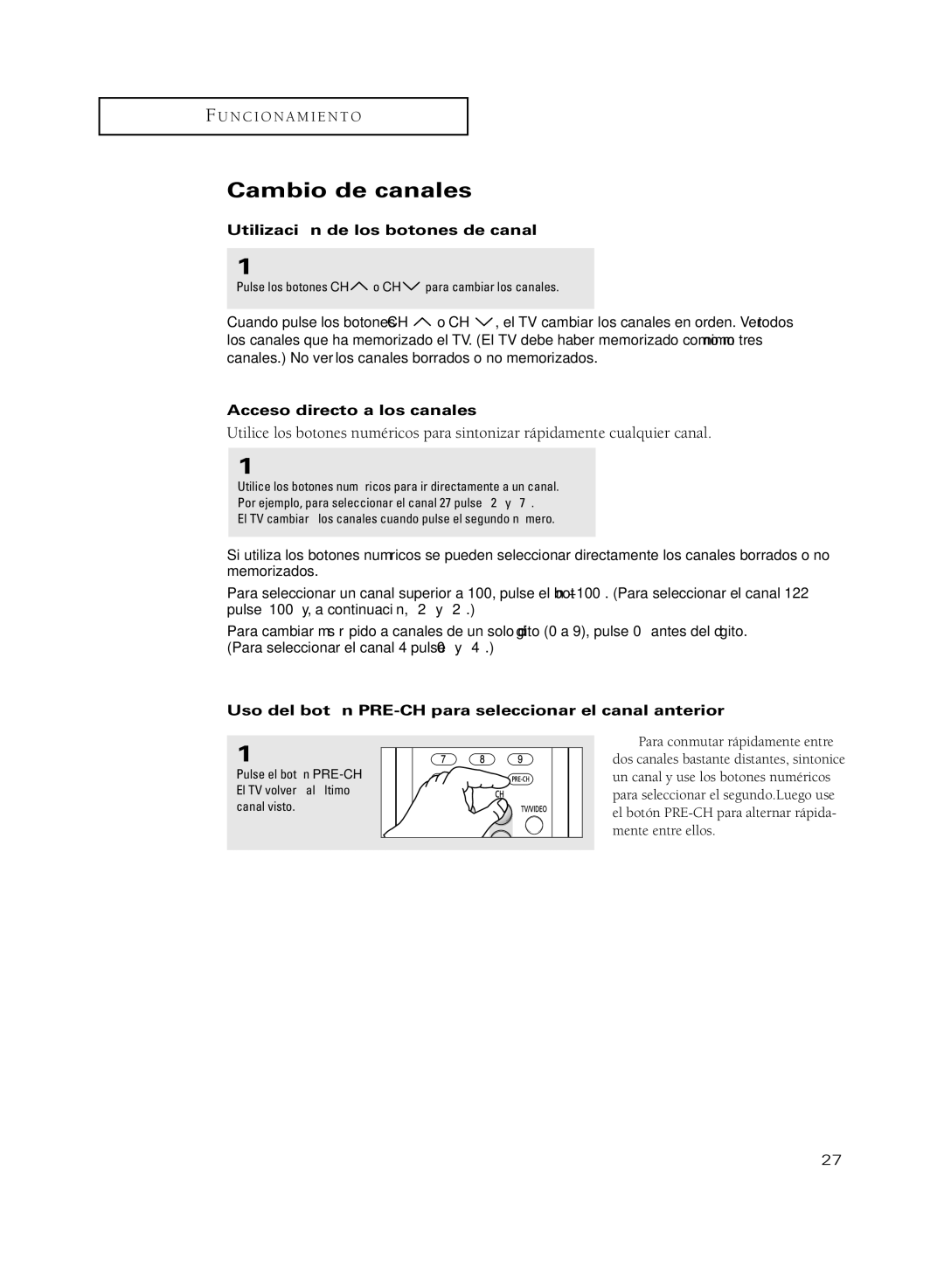 Samsung CL34A10, CL29M21PQ, CL29A10 Cambio de canales, Utilización de los botones de canal, Acceso directo a los canales 