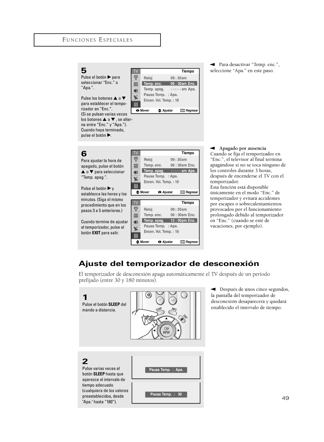 Samsung CL29T21PQ, CL29M21PQ, CL29A10, CL29M6MQ, CL29M5MQ, CL29K5MQ, CL25M6MQ, CL29M16MQ Ajuste del temporizador de desconexión 