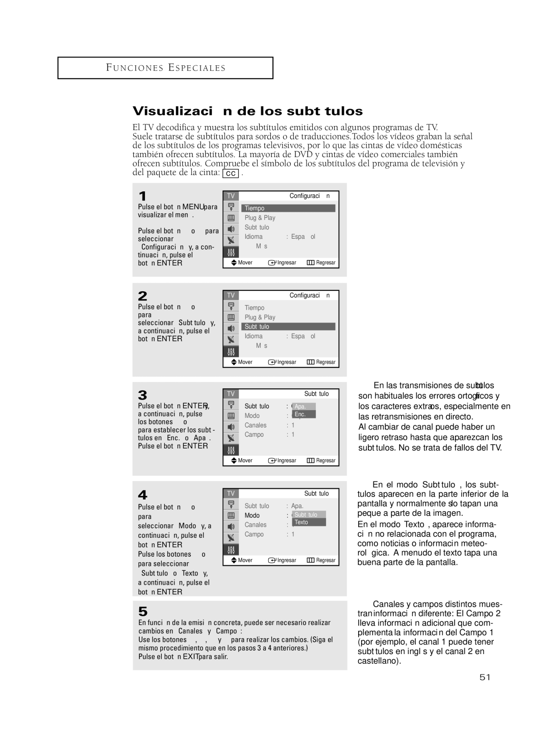 Samsung CL21T21PQ, CL29M21PQ, CL29A10 Visualización de los subtítulos, En las transmisiones de subtítulos, Subtítulo, Texto 